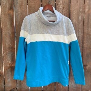 TALBOTS Women’s Blue Gray Colorblock Stripe Cowl Neck Sweatshirt Size Small